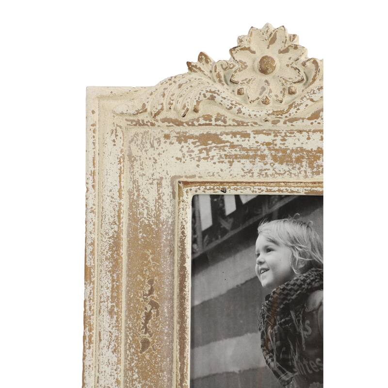 White Wooden Handmade Intricate Carved 1 Slot Scroll Photo Frame