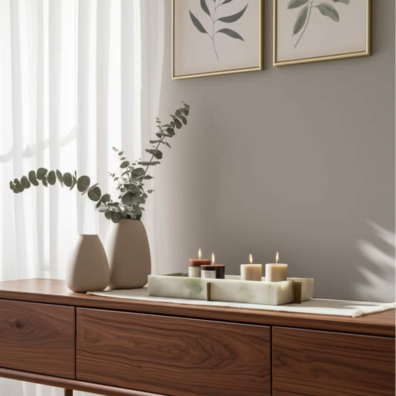 Marble Stone Tray Plate Fauna-Inspired Design Home Office - 3" Green - 13.5" x 5" x 2.5" - Green - 13.5" x 5" x 2.5"