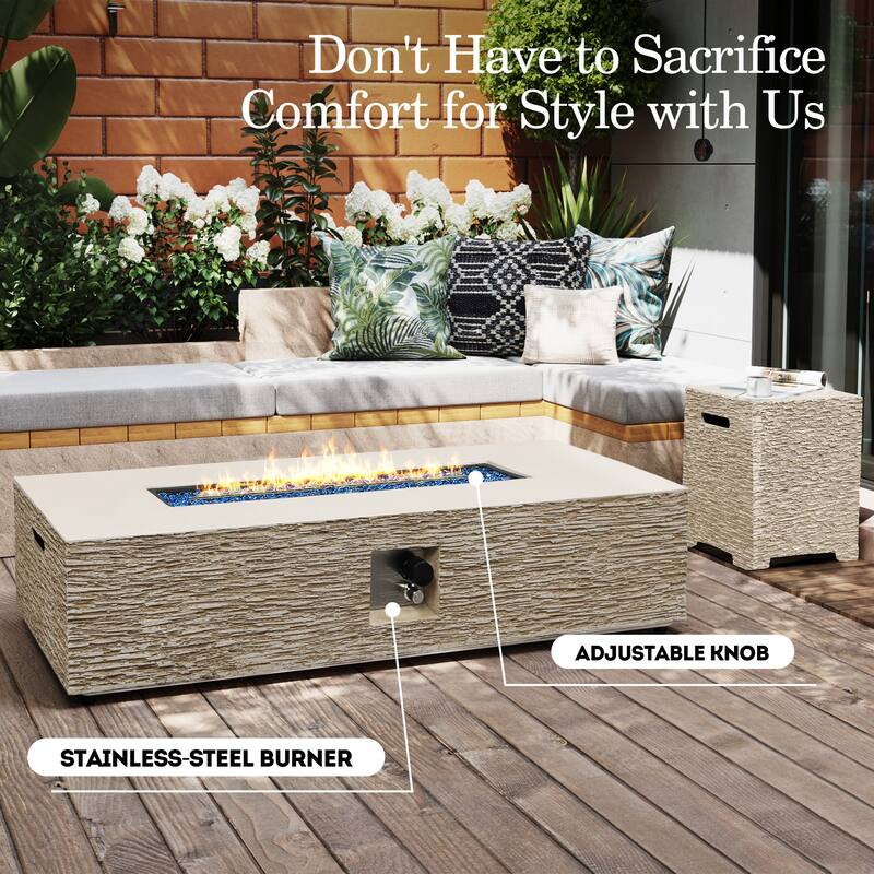 Patio Watcher 42/56in. 50000-BTU Outdoor Beige Magnesium Oxide Fire Pit Table with Gas Tank Cover