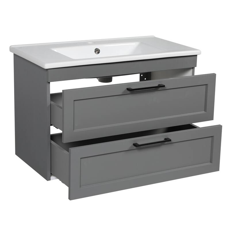 Modern Wall-Mounted Bathroom Vanity with Washbasin Palm Beach Gray Matte Non-Toxic MDF-26"-Diamond 32"
