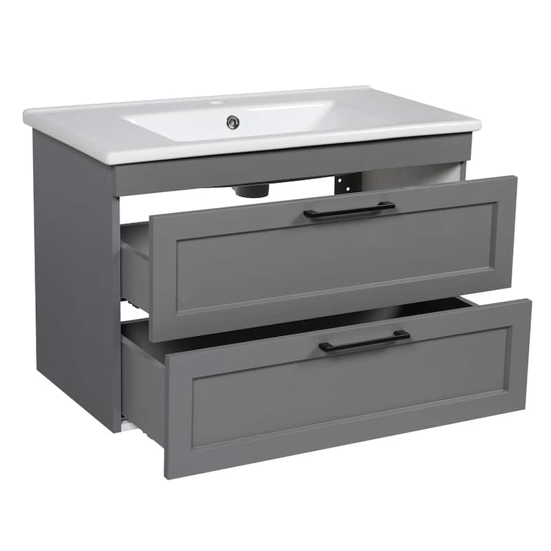 Modern Wall-Mounted Bathroom Vanity with Washbasin Palm Beach Gray Matte Non-Toxic MDF-26"-Simple 32"