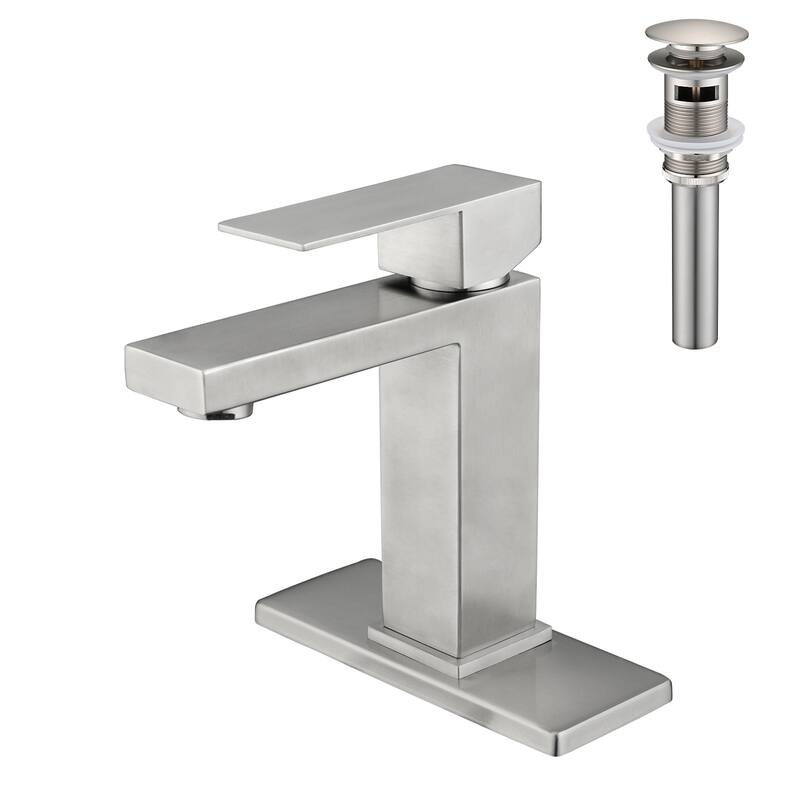 Single Handle Bathroom Sink Faucet with Pop-Up Drain (with Overflow) - Brushed Nickel