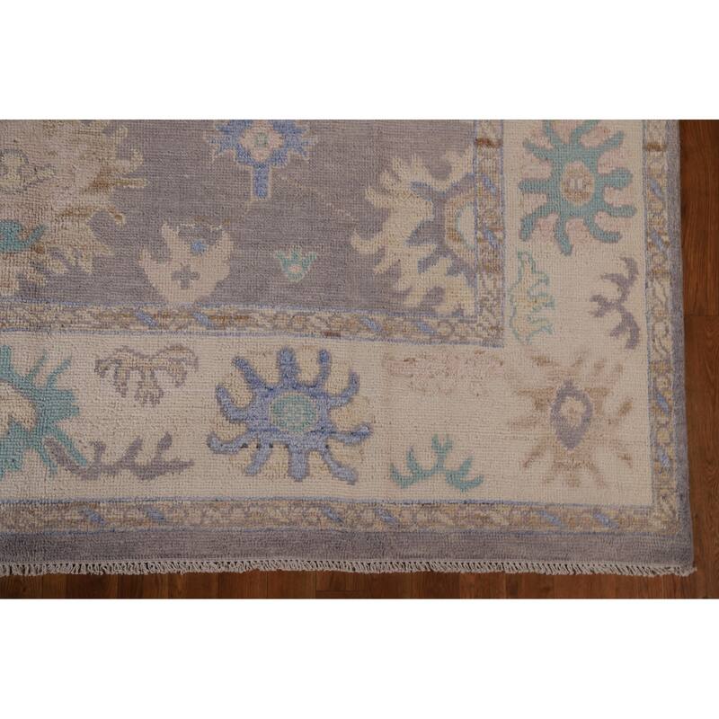 Hand Knotted Oriental 100% Wool Carpet Transitional Floral Greys & Charcoal Oushak Area Rug - 10' 2'' X 7' 10''