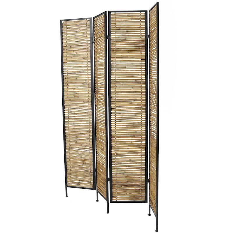 Bamboo Wood Handmade Hinged Foldable Partition 4 Panel Partition Room Divider Screen - Light Brown - Roche River Decor