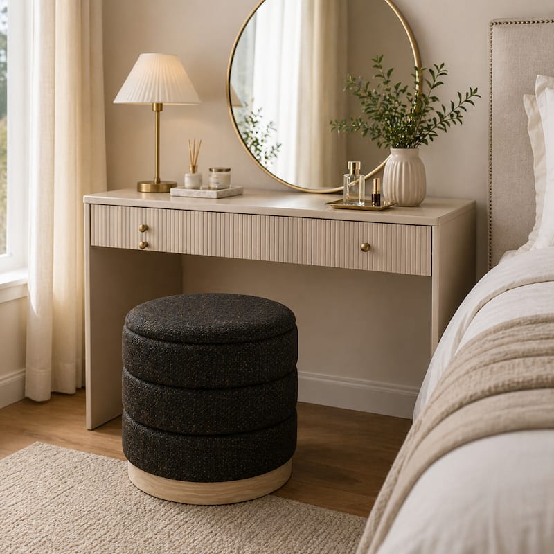 Aria Home Modern Cylinder Ottoman with Hidden Storage Upholstery Seat