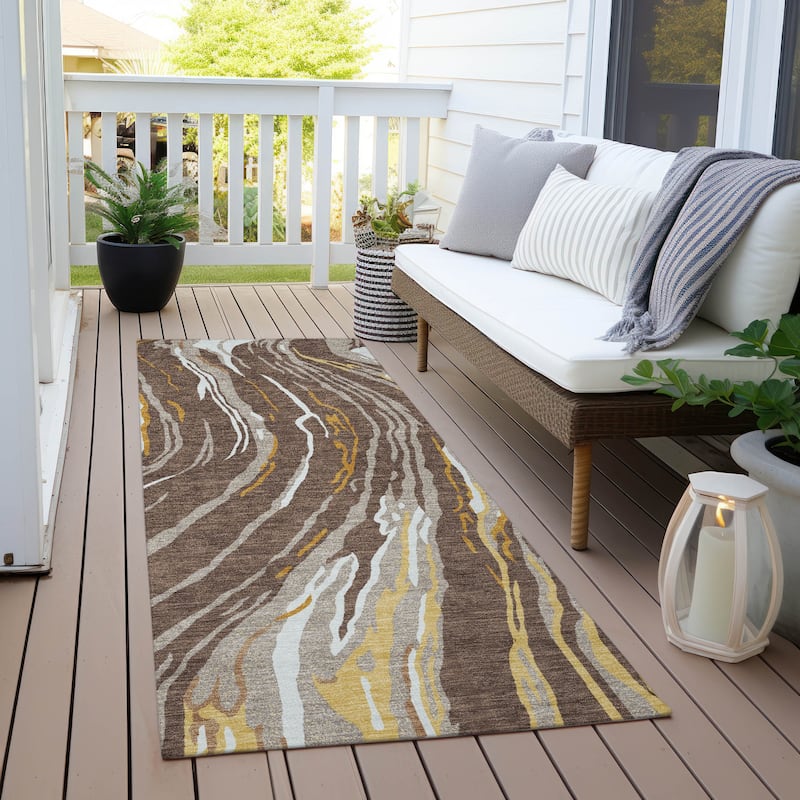 Machine Washable Indoor/ Outdoor Modern Wave Chantille Rug