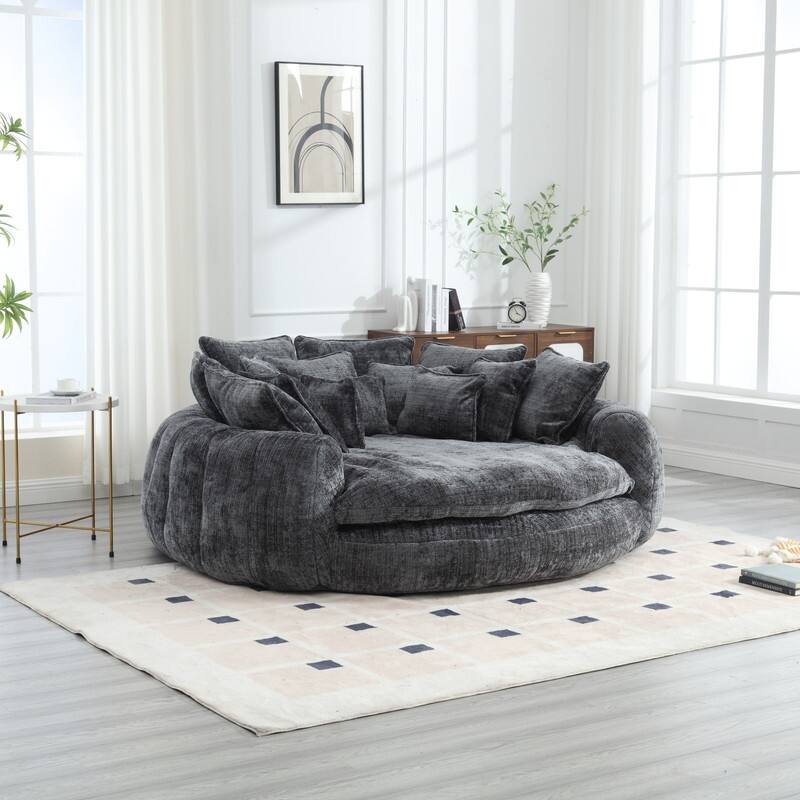 81.10" Double Bread Extra Large Round Sofa Bed with Armrests and Large Cushions