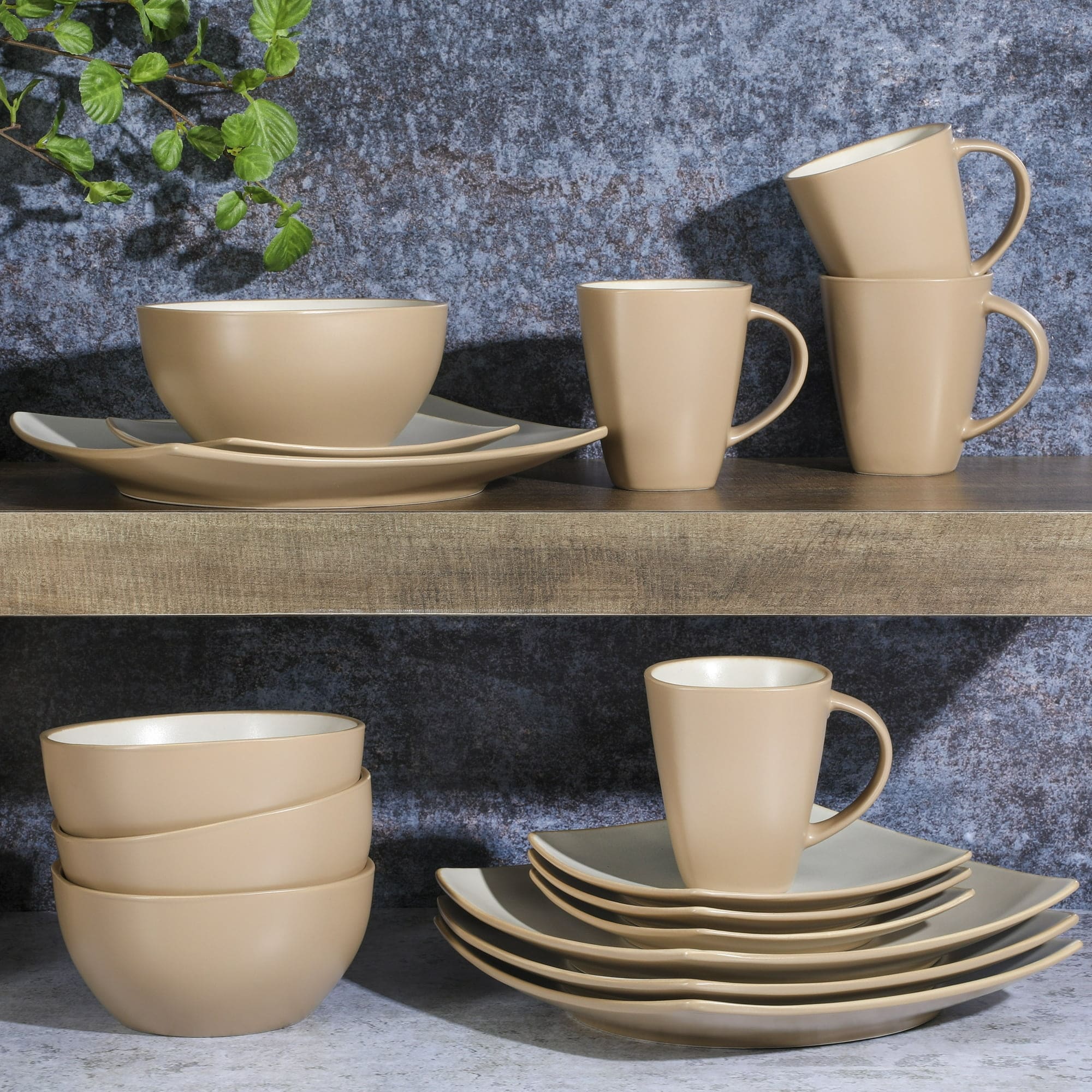 Square 16 Piece Dinnerware Set Green