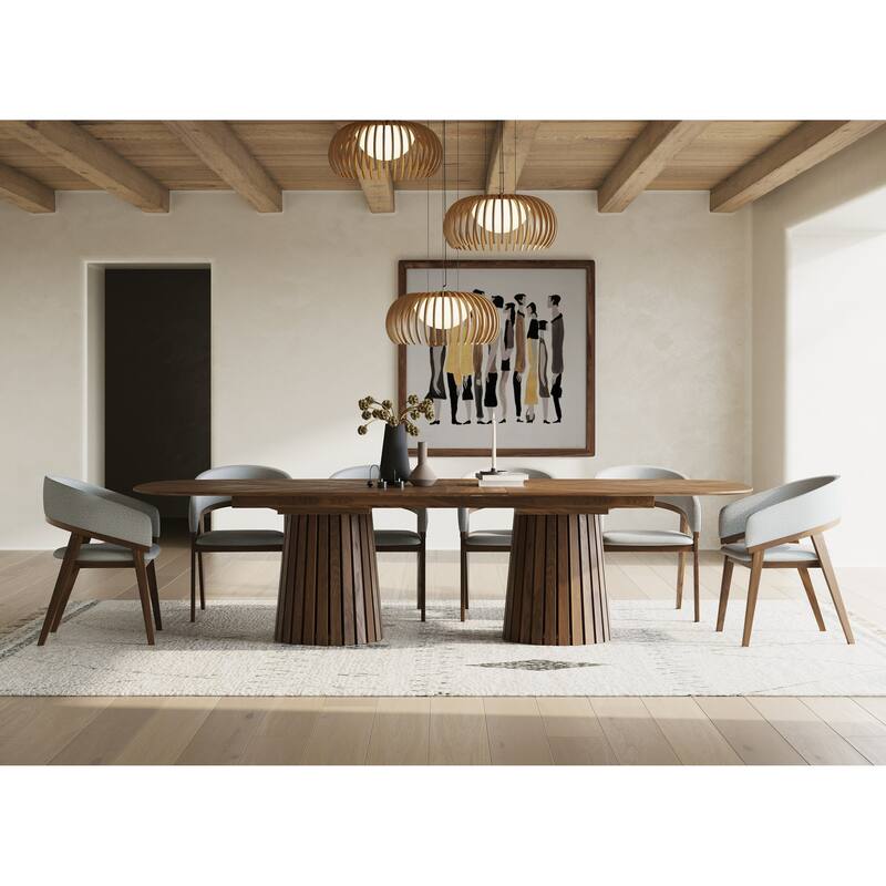 Modrest Truman Mid-Century Modern Walnut Extendable Dining Table & 6 Chairs Set