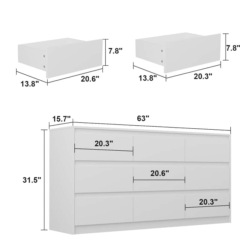 Modern Dresser for Bedroom 9 Drawers Wood Dresser Chest of Drawers
