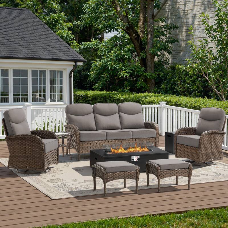 Meyreso 7-Piece Wicker Outdoor Patio Fire Pit Sofa Set with 6-Inch Thick Cushions