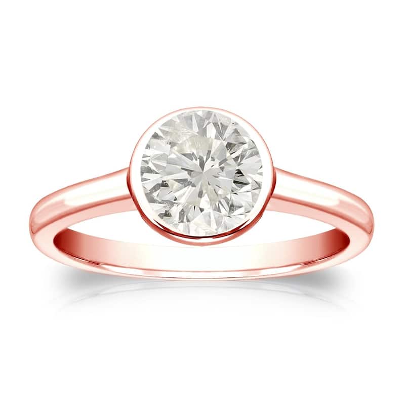 Auriya 14k Gold 1ct TDW Round Bezel-Set Diamond Solitaire Engagement Ring (J-K, I1-I2) - 9.5 - Rose