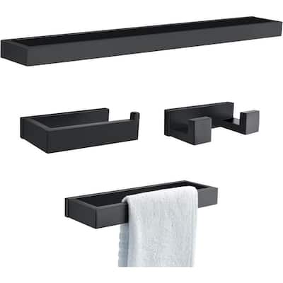 Black Towel Bar 4-Piece Bathroom Set, Stainless Steel Wall Mount Towel Bar Set, 23.6 Inch