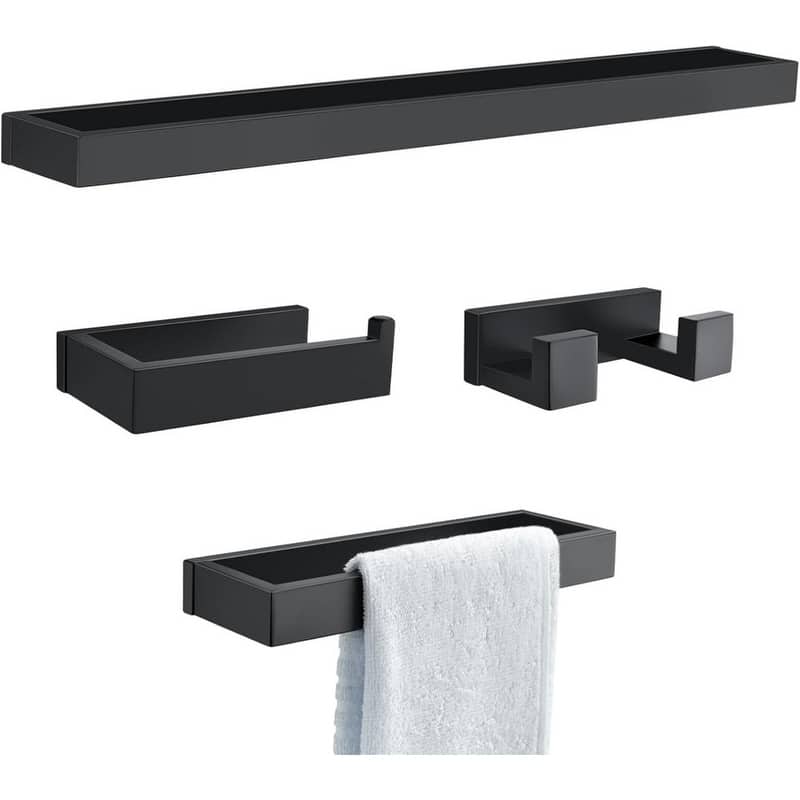 Black Towel Bar 4-Piece Bathroom Set, Stainless Steel Wall Mount Towel Bar Set, 23.6 Inch