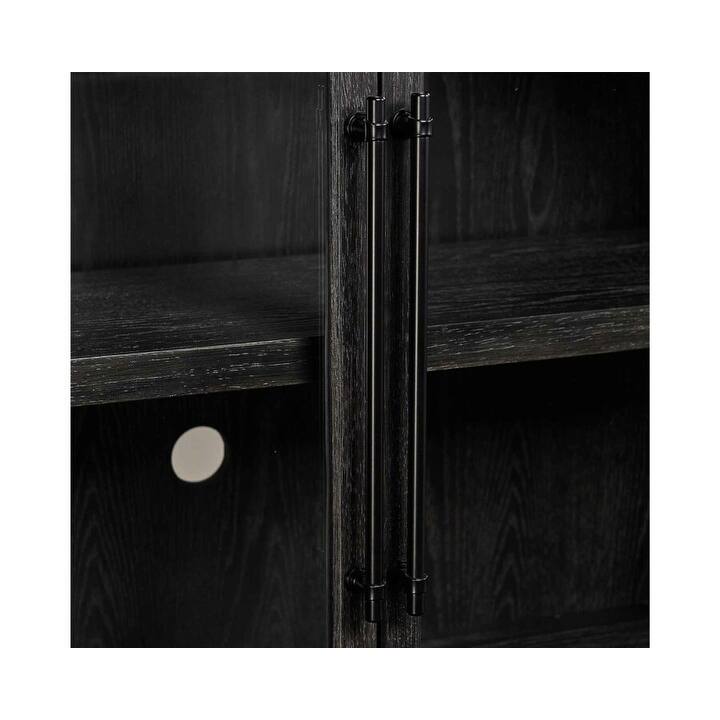 Modern, Contemporary Wood 80" Console with glass doors, TV Stand, Accent Cabinet, Fully Assembled, Black - 80"W x 32"H x 15"D