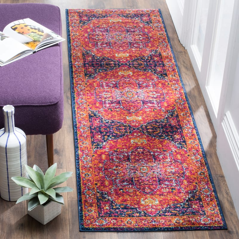 SAFAVIEH Evoke Spasenka Vintage Boho Medallion Rug - 2'2" x 11' Runner - Fuchsia/Orange