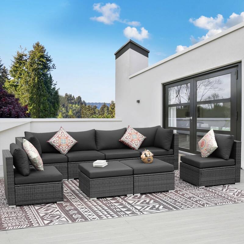 FINCATI Outdoor High-back Wicker Patio Sectional Set, 500 lbs Luxury Oversized Conversation Set, Spacious Couch Set - 242000 - Dark Grey