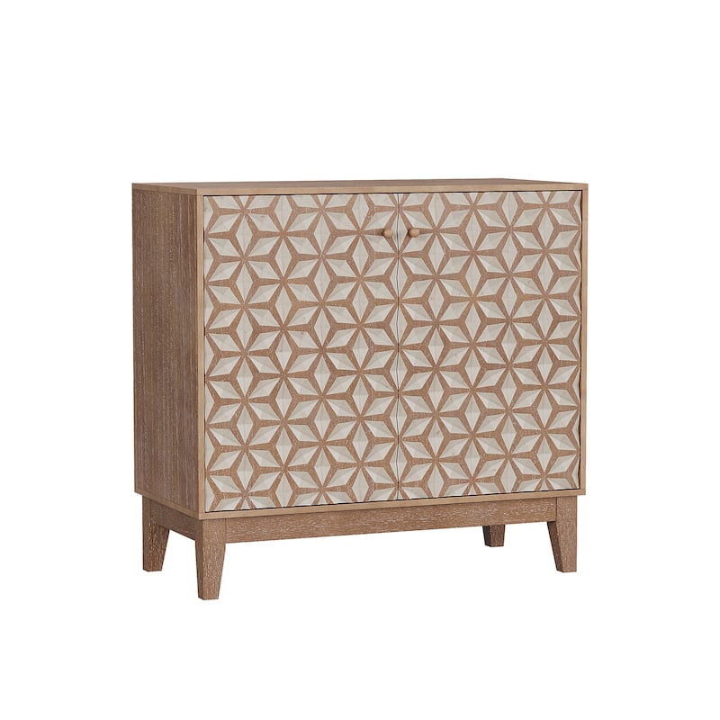 Anmytek Farmhouse Geometric Storage Cabinet Rustic Weathered Wood 2 Doors and Adjustable Shelves
