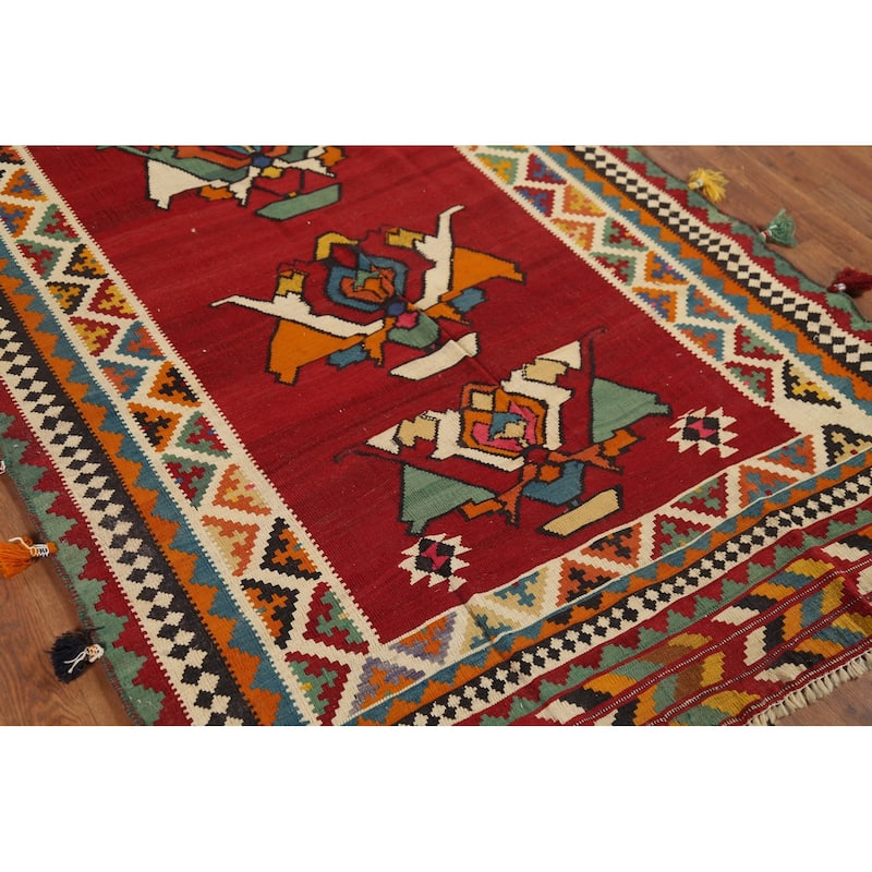 Vegetable Dye Kilim Qashqai Persian Vintage Runner Rug - 4'2"x 12'8"