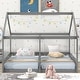 preview thumbnail 11 of 18, Wooden Twin Size House Platform Beds with Fence, Two Shared Beds with Roof, Montessori Bed for 2 Kids Double Bed Frame, 2 in 1 Gray - Twin