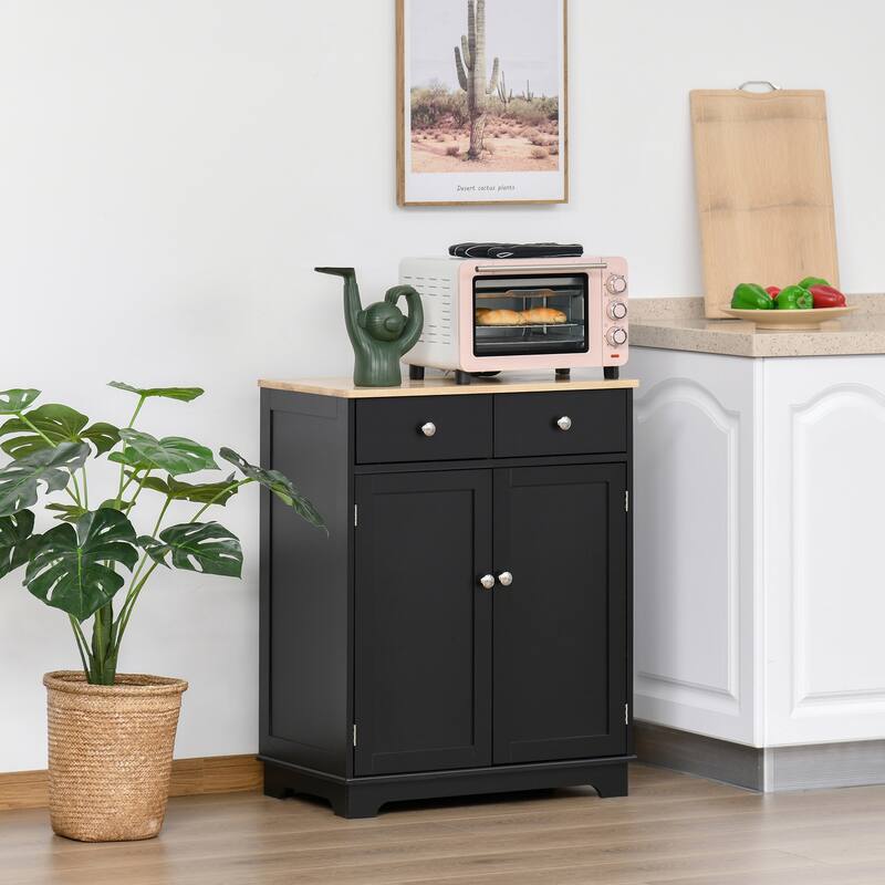 Wood Sideboard with 2 Drawers and Adjustable Shelf