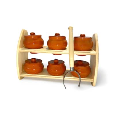 STP Goods Stoneware Ramekins w/ Oven Fork & Shelf Set of 6