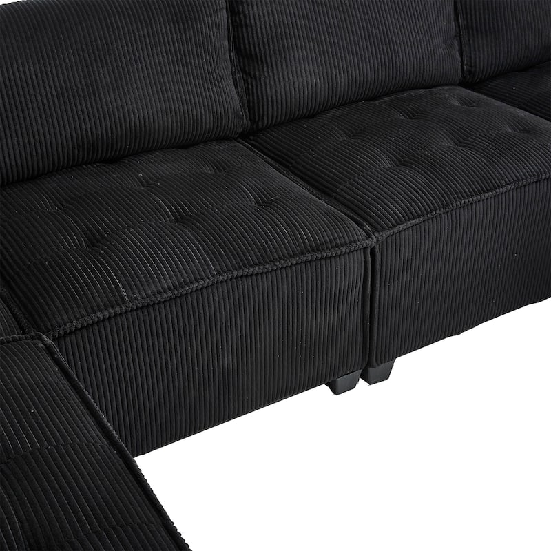Ergonomic Lounge Modular Couch Corduroy Sectional Sofa with Deep Seat Ottoman Chaise and High-Rebound Thick Cushions
