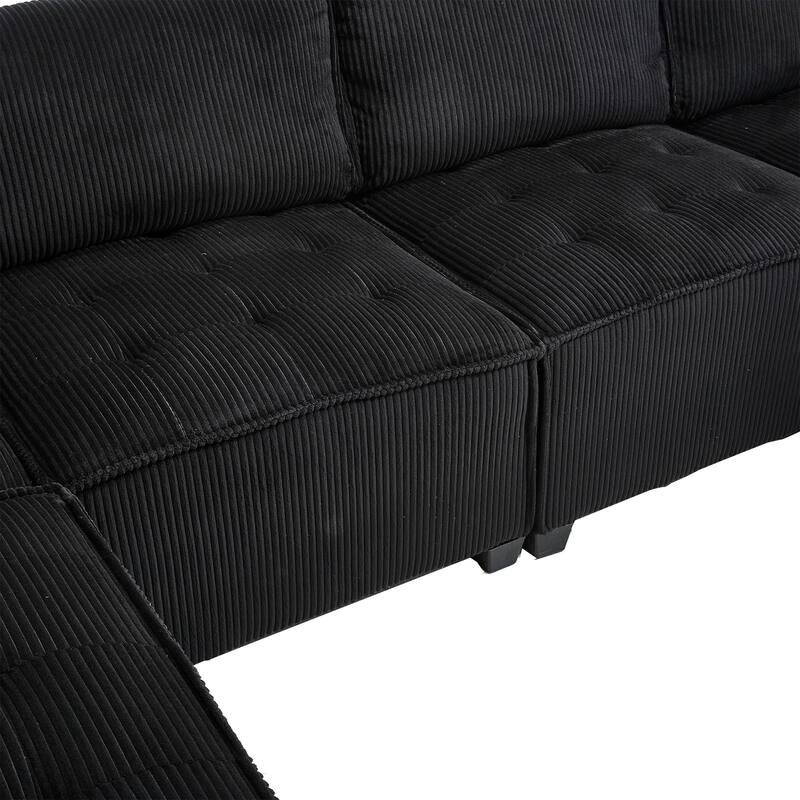 U-Shaped Modular Sectional Sofa, Oversized Corduroy Cloud Couch with Reversible Chaise, Comfy Convertible 6-Seat Corner Couch