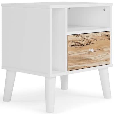 Ella 24 Inch Modern Nightstand, 2 Compartments, Round Knobs, White, Brown