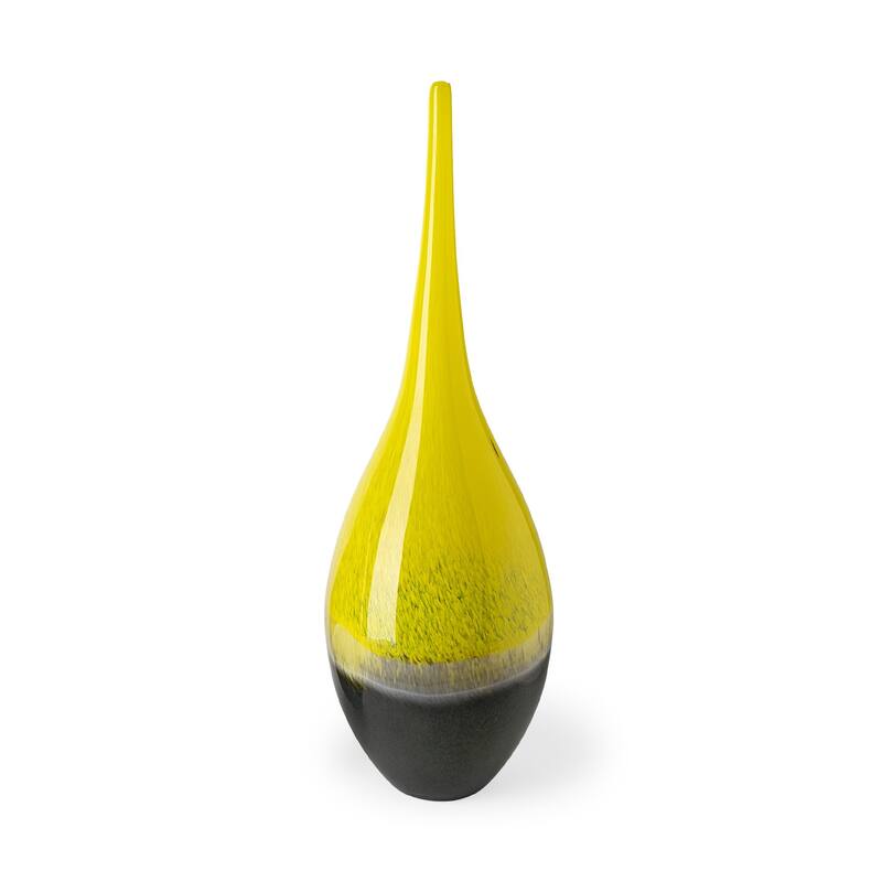 Lovely Yellow and Gray Handblown Spunglass Vase - 7" W x 21" H x 7" D