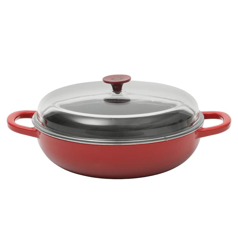 Crock Pot Artisan 5 Quart Cast Iron Braiser Everyday Pan With Borasilicate Lid - Red