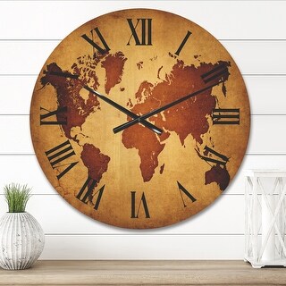 Designart 'Ancient Map of The World X' Vintage Wood Wall Clock - On ...