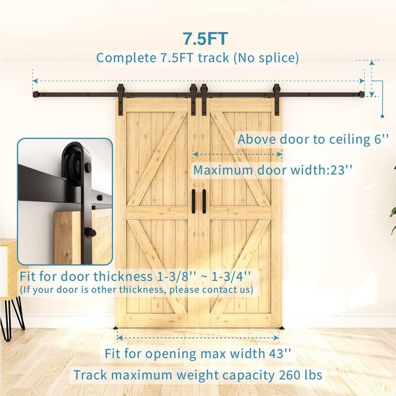 WINSOON 4-14 FT Sliding Barn Door Hardware Track Kit for Double Doors J Style Rollers