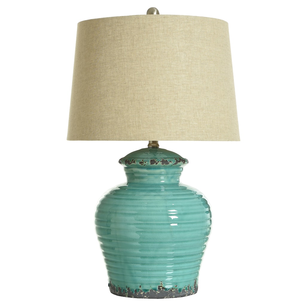 The Curated Nomad Tram Turquoise Ceramic Jug Table Lamp