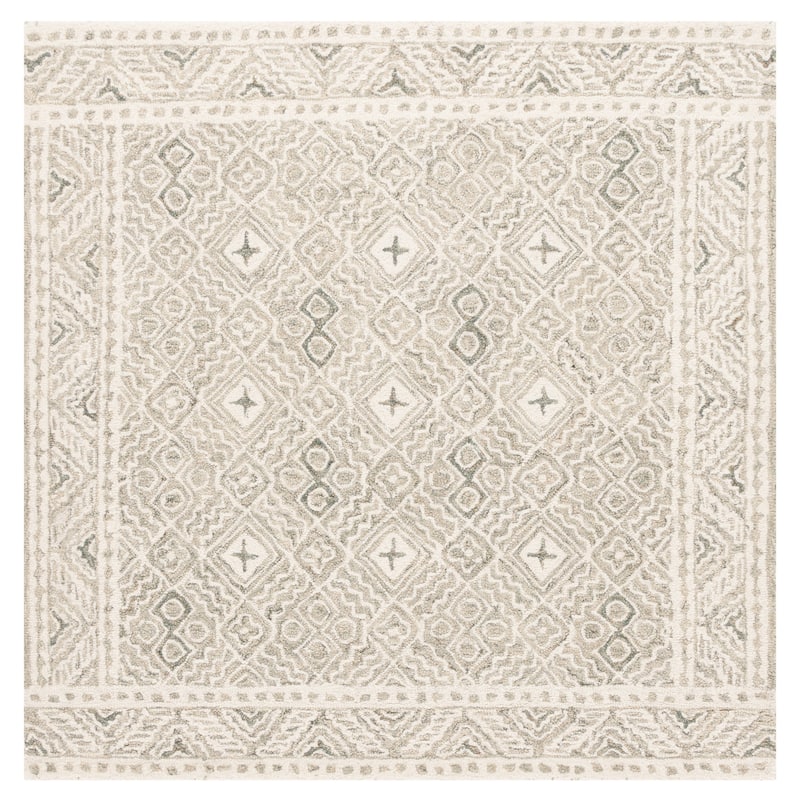 SAFAVIEH Handmade Micro-Loop Lutetia Wool Rug - 5' Square - Silver/Ivory