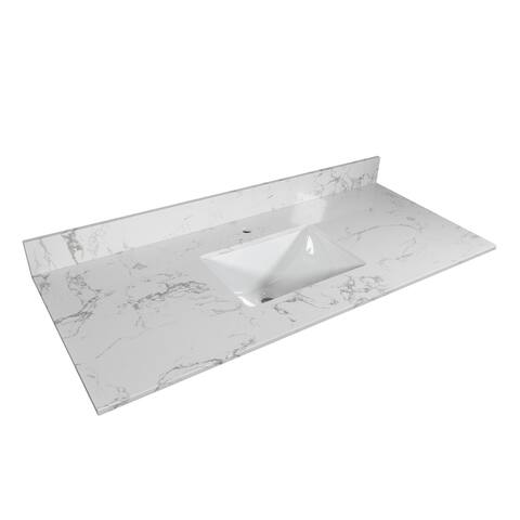 Montary 43x22" Bathroom Stone Vanity Top Engineered Stone Carrara White Marble Color with Rectangle Undermount Ceramic Sink