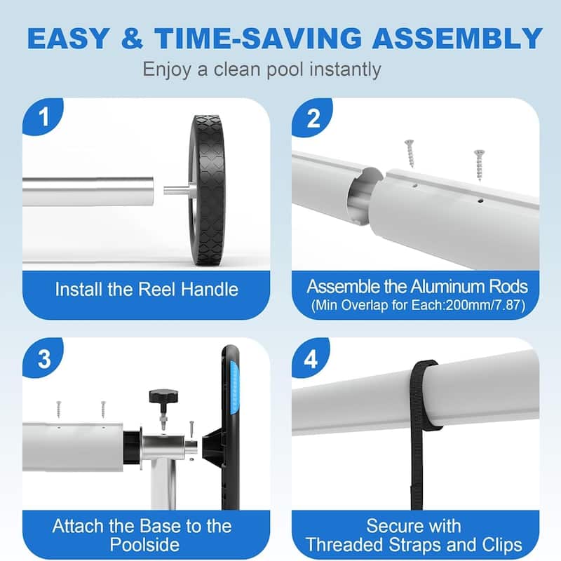 Aluminum Pool Cover Reel 21-ft Rust-Resistant & Easy Crank System with Upgraded Bearings - 21FT