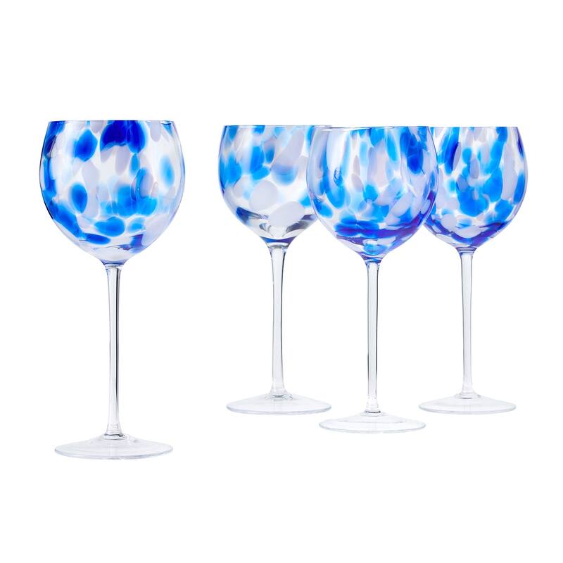 Blue Rose Polish Pottery Hand blown Large Wine Glass Set