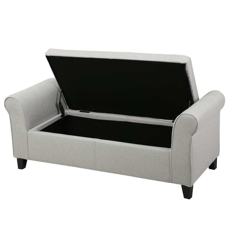 50" W Storage Bench, Fabric Upholstered End of Bed Bench, Storage Shoe Cabinet Bench with Rolled Arm, Modern Window Bench