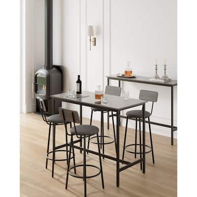 Modern Grey Bar Table & Stool Set: 47.24''L PU Seated Stools with Backrest, 35.43''H – Stylish Pub-Style Dining