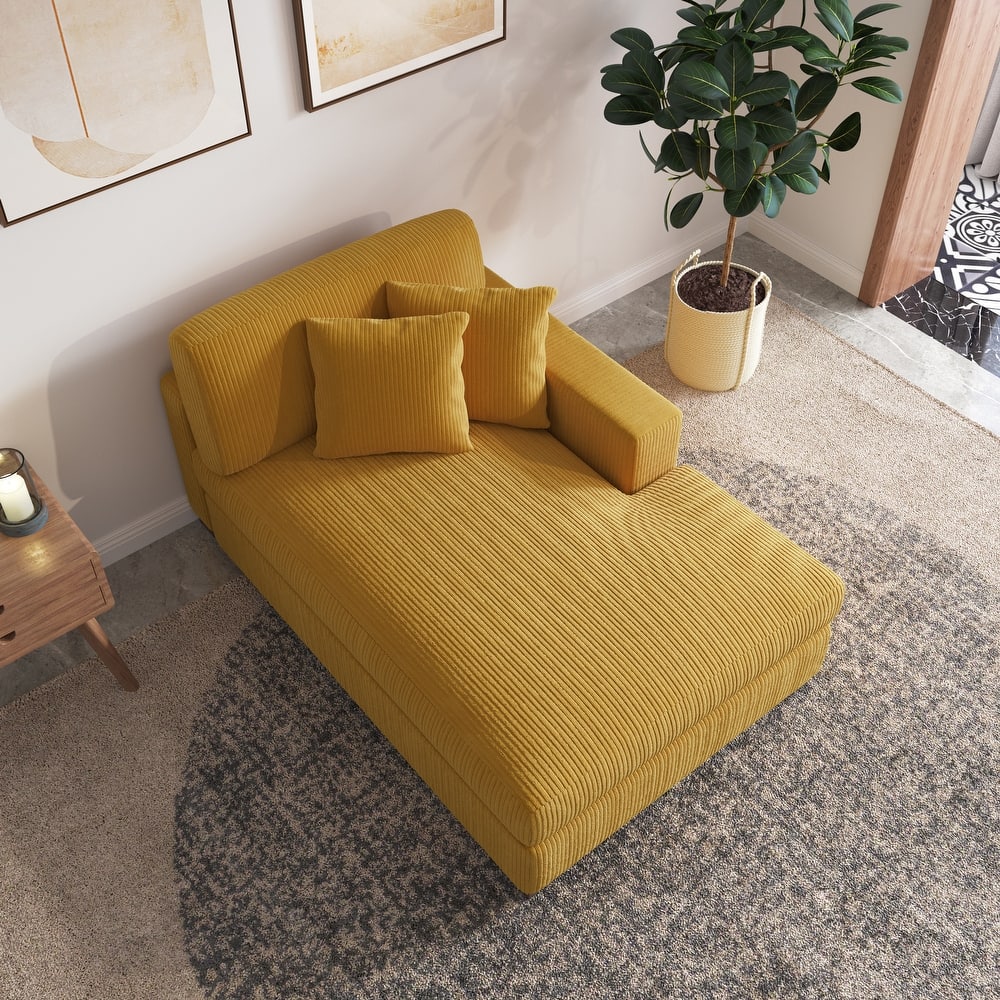 Upholstered Corduroy Modular Sectional Sofa with 2 throw pillows