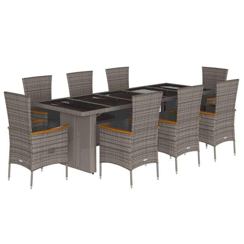 vidaXL Patio Dining Set with Cushions Garden Outdoor Furniture Gray Poly Rattan - 22.8" x 24.4" x 42.5"