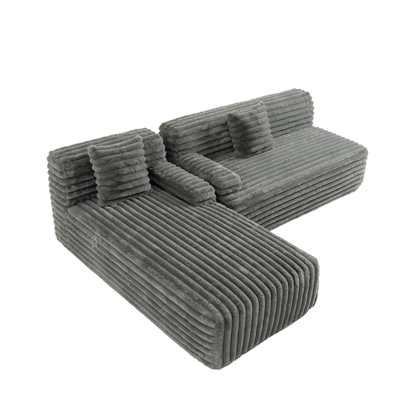 110" Faux Fur Cloud 3-Seater sat L-Shaped Sectional Sofa with Two Included Throw Pillows