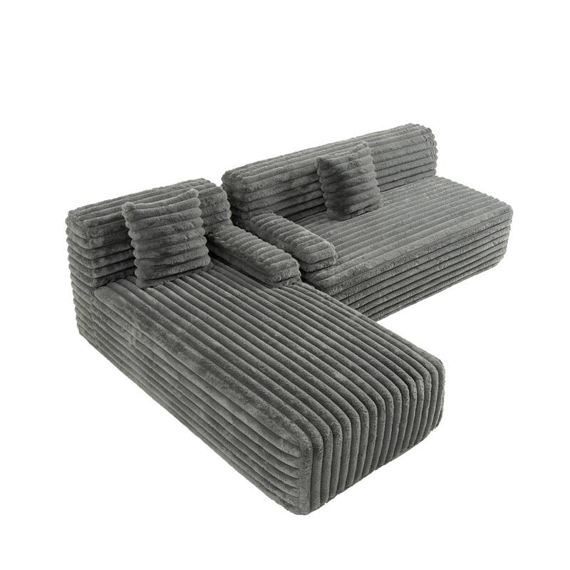 Floor Recliner Sofa Bed Convertible L-shape Sectional Sofa, Cloud Upholstered Sleeper Couch Modular Chaise Lounge with 2 Pillows