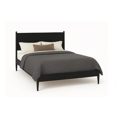 Mid-Century Modern Full Size Wooden Platform Bed in Black Finish