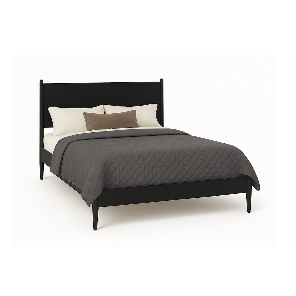 Mid-Century Modern Full Size Wooden Platform Bed in Black Finish