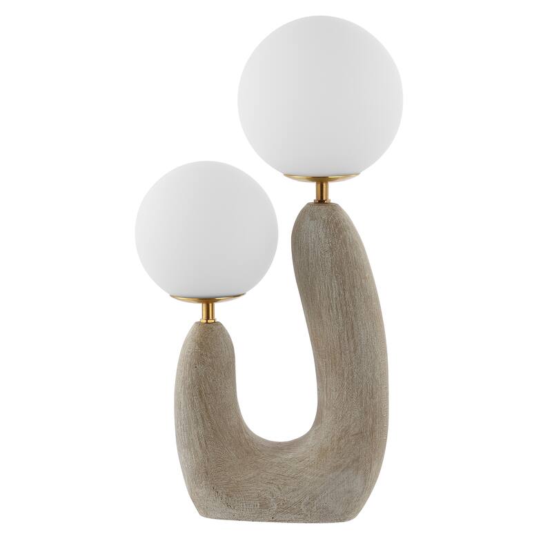 Oda 18" 2-Light Mid-Century Scandinavian Resin/Iron/Frosted Glass Cactus LED Table Lamp, Gray Wood Finish by JONATHAN Y