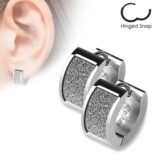 Pair of Square White Sand Sparkle Stainless Steel Hoop Earrings