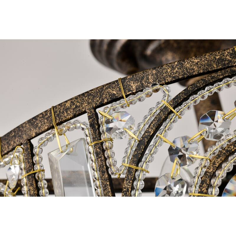 Sigyn Caged Drum Semi-Flushmount Ceiling Lamp with Crystal Ornaments Antique Bronze - Antique-Bronze