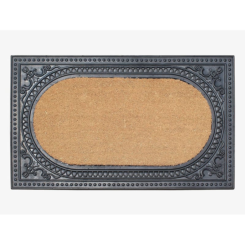 A1HC Natural Coir and Rubber Door Mat, Thick Durable Doormats for Indoor/Outdoor Entrance, Front Door Entry Doormat - 24"X39" - Oval Cut Black